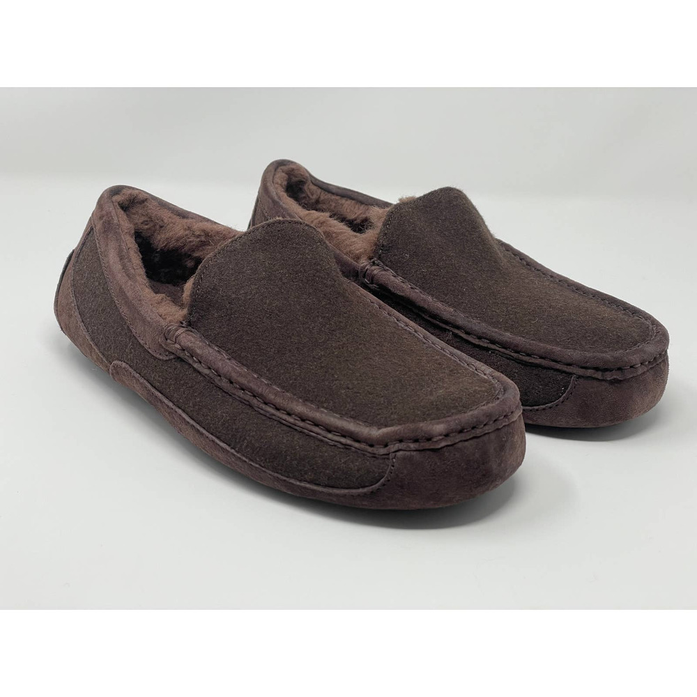 UGG Ascot Australia Slippers Mens 9 Wool Lined Brown House Shoes Loafers 3233